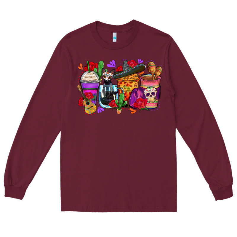 Day Of The Dead Coffee Cups Long Sleeve Tee by Zillion Design Studio | Teevron