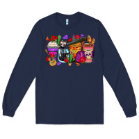 Navy day of the dead coffee cups Long Sleeve Tee - Zillion Design Studio