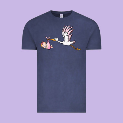 Stork With Baby Girl Vintage Tee Designed By Barkaloodesign