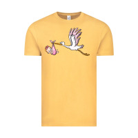 Vintage Mustard stork with baby girl Vintage Tee - BarkalooDesign