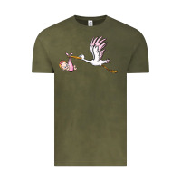 Vintage Olive stork with baby girl Vintage Tee - BarkalooDesign