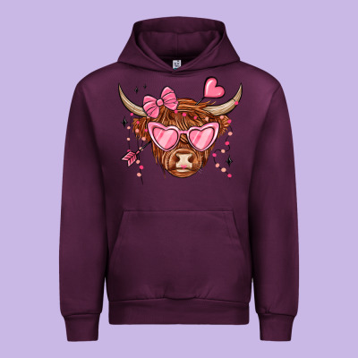 Valentines Day Long Haired Cow Urban Hoodie Designed By Maliassmallbusiness