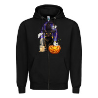 Black Halloween Cat and Pumpkin Zipper Hoodie - texasbilliewilder