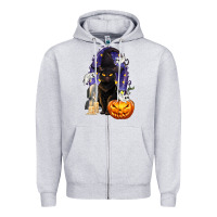 Heather Grey Halloween Cat and Pumpkin Zipper Hoodie - texasbilliewilder