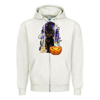 Oatmeal Heather Halloween Cat and Pumpkin Zipper Hoodie - texasbilliewilder