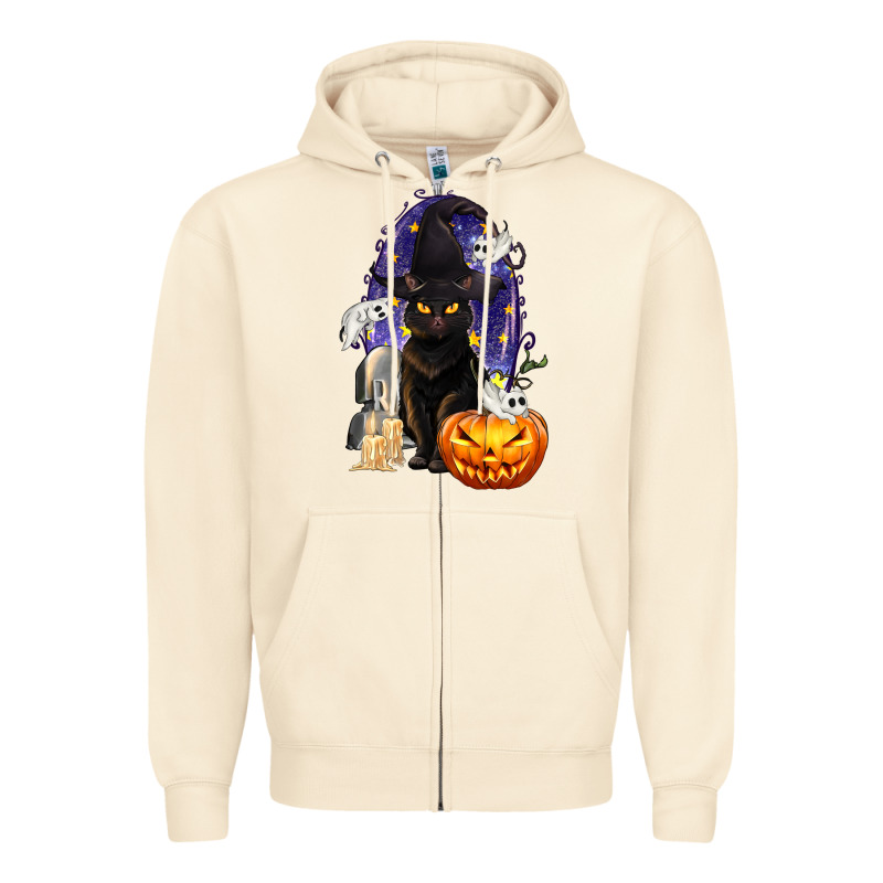 Halloween Cat And Pumpkin Zipper Hoodie by texasbilliewilder | Teevron