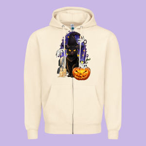 Halloween Cat And Pumpkin Zipper Hoodie Designed By Texasbilliewilder