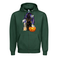 Sports Green Halloween Cat and Pumpkin Zipper Hoodie - texasbilliewilder