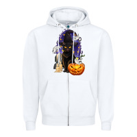 White Halloween Cat and Pumpkin Zipper Hoodie - texasbilliewilder
