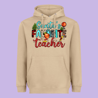 Santa S Favorite Teacher Heavyweight Hoodie Designed By Jahusdesignshop