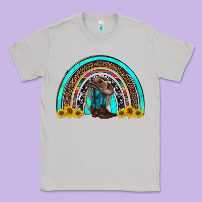 Western Cowboy Boots Sunflowers Rainbow Classic Tee Designed By Ranaportraitstore