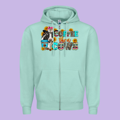 Coffee Then Cows Zipper Hoodie Designed By Zillion Design Studio