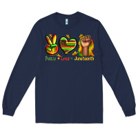 Navy peace love juneteenth Long Sleeve Tee - texasbilliewilder