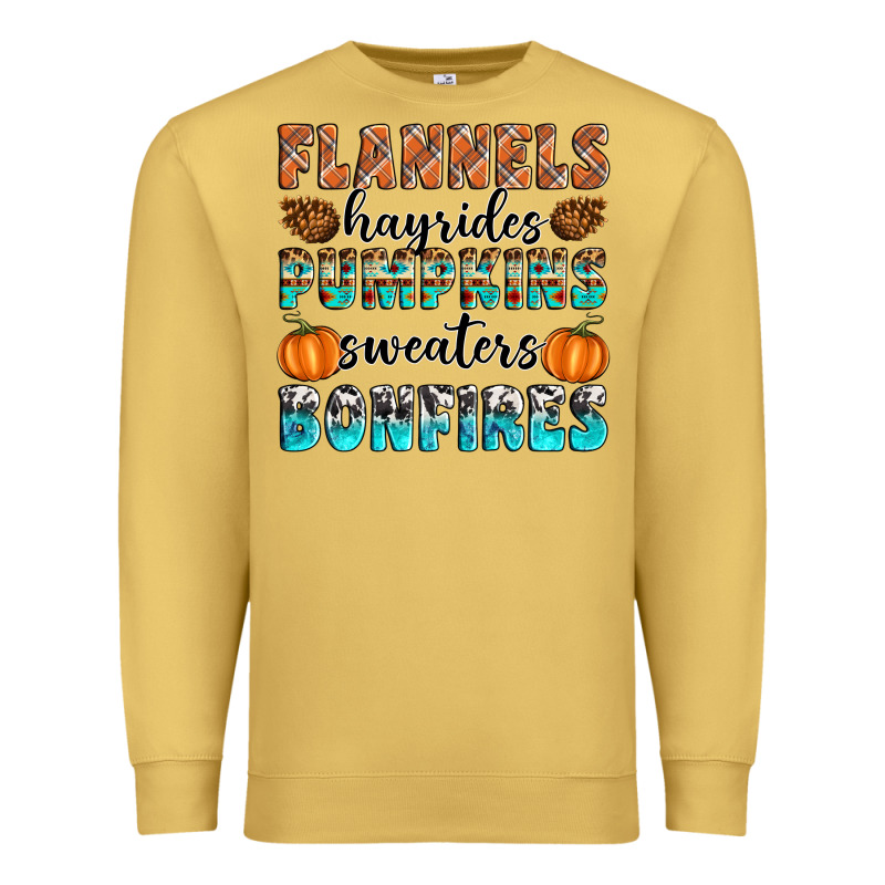 Flannels Hayrides Pumpkins Sweaters Bonfires Premium Sweatshirt by Artiststas | Teevron