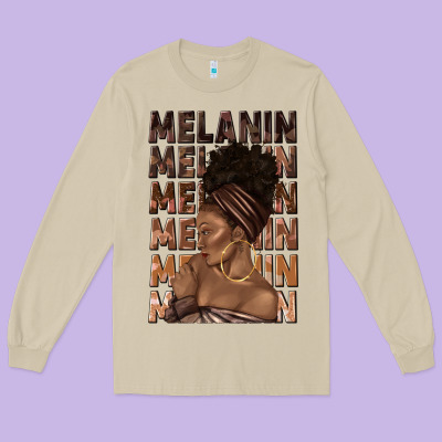 Long Sleeve Tee melanin melanin melanin with afro girl