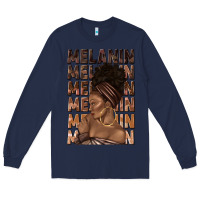 Navy melanin melanin melanin with afro girl Long Sleeve Tee - texasbilliewilder