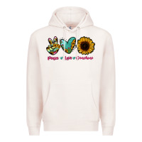 Pale Pink Peace Love Sunshine Premium Hoodie - RanaPortraitStore