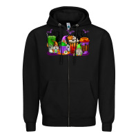 Black Halloween Gnomes Coffee Cups Zipper Hoodie - texasbilliewilder