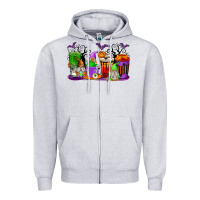 Heather Grey Halloween Gnomes Coffee Cups Zipper Hoodie - texasbilliewilder