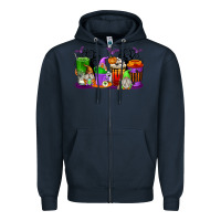 Navy Halloween Gnomes Coffee Cups Zipper Hoodie - texasbilliewilder