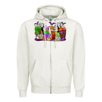 Oatmeal Heather Halloween Gnomes Coffee Cups Zipper Hoodie - texasbilliewilder