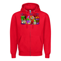 Red Halloween Gnomes Coffee Cups Zipper Hoodie - texasbilliewilder