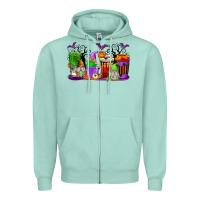 Seafoam Halloween Gnomes Coffee Cups Zipper Hoodie - texasbilliewilder