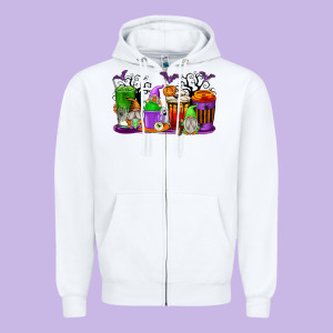 Halloween Gnomes Coffee Cups Zipper Hoodie Designed By Texasbilliewilder