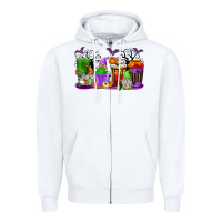 White Halloween Gnomes Coffee Cups Zipper Hoodie - texasbilliewilder