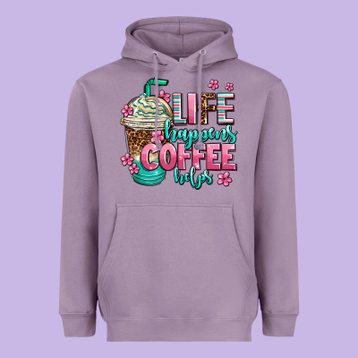 Life Happens Coffee  Helps Heavyweight Hoodie Designed By Adodesignshop
