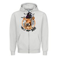 Dove Grey Halloween Cow Moo I Mean Boo Zipper Hoodie - texasbilliewilder