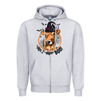 Heather Grey Halloween Cow Moo I Mean Boo Zipper Hoodie - texasbilliewilder