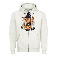 Oatmeal Heather Halloween Cow Moo I Mean Boo Zipper Hoodie - texasbilliewilder