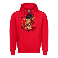 Red Halloween Cow Moo I Mean Boo Zipper Hoodie - texasbilliewilder