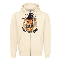 Sandshell Halloween Cow Moo I Mean Boo Zipper Hoodie - texasbilliewilder