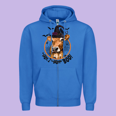 Halloween Cow Moo I Mean Boo Zipper Hoodie Designed By Texasbilliewilder