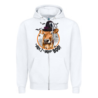 White Halloween Cow Moo I Mean Boo Zipper Hoodie - texasbilliewilder