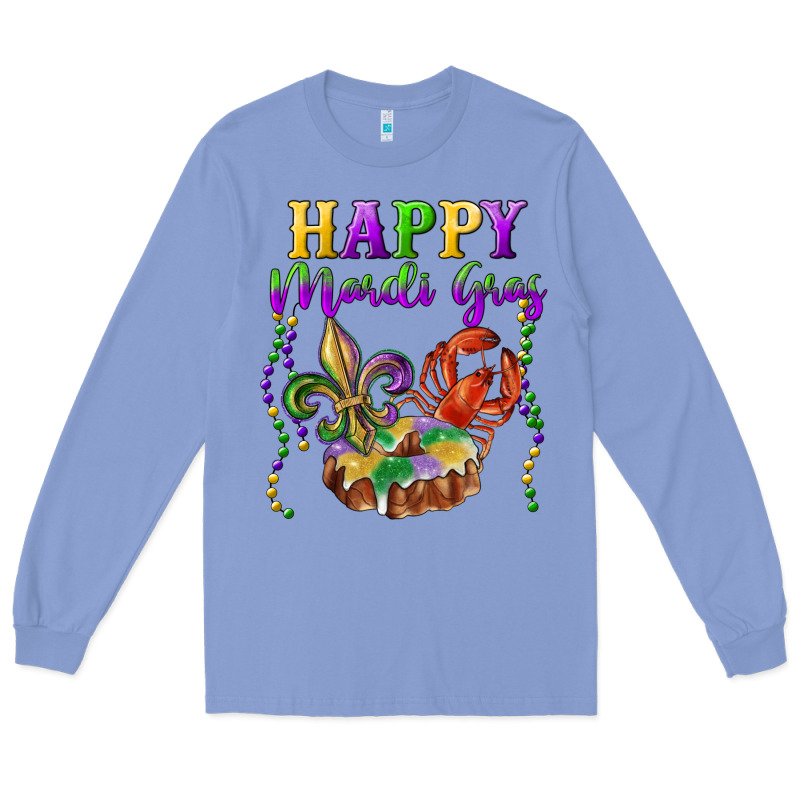 Happy Mardi Gras Fleur De Lis King Cake Crawfish Long Sleeve Tee by RanaPortraitStore | Teevron