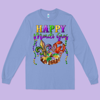 Long Sleeve Tee Happy Mardi Gras Fleur De Lis King Cake Crawfish
