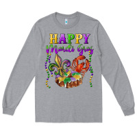 Heather Grey Happy Mardi Gras Fleur De Lis King Cake Crawfish Long Sleeve Tee - RanaPortraitStore