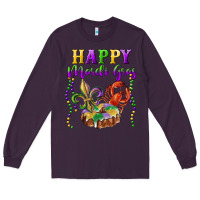 Plum Happy Mardi Gras Fleur De Lis King Cake Crawfish Long Sleeve Tee - RanaPortraitStore