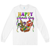 White Happy Mardi Gras Fleur De Lis King Cake Crawfish Long Sleeve Tee - RanaPortraitStore