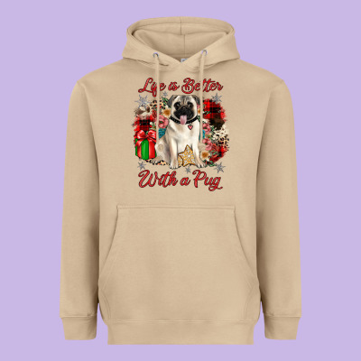 Christmas Life Is Better With A Pug Heavyweight Hoodie Designed By Jahusdesignshop