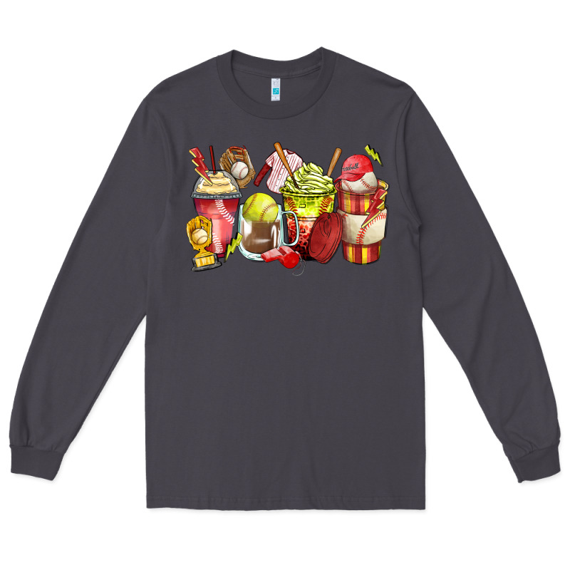 Baseball And Softball Coffee Cups Long Sleeve Tee by Zillion Design Studio | Teevron