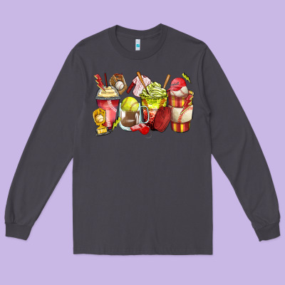 Baseball And Softball Coffee Cups Long Sleeve Tee Designed By Zillion Design Studio