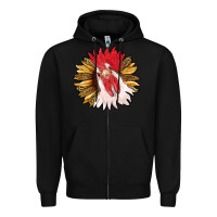 Black sunflower with rooster Zipper Hoodie - RanaPortraitStore