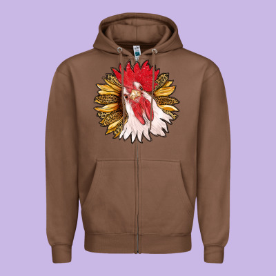 Sunflower With Rooster Zipper Hoodie Designed By Ranaportraitstore