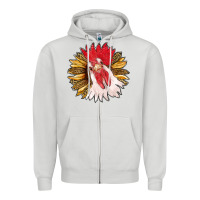 Dove Grey sunflower with rooster Zipper Hoodie - RanaPortraitStore