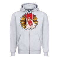 Heather Grey sunflower with rooster Zipper Hoodie - RanaPortraitStore