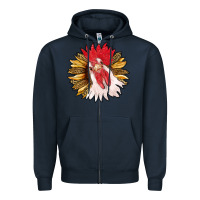 Navy sunflower with rooster Zipper Hoodie - RanaPortraitStore